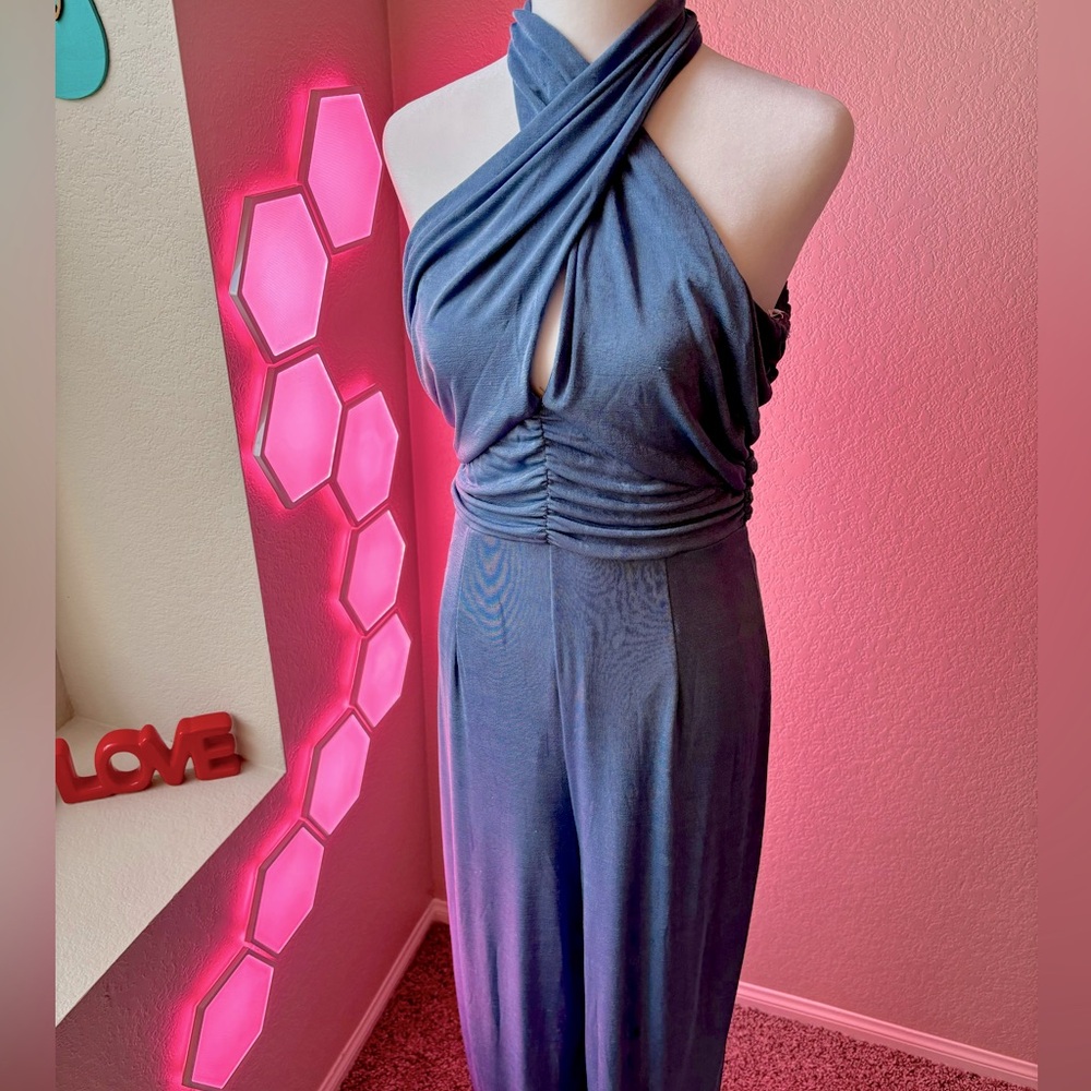70s Inspired Blue Jumpsuit